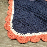 Cursom? Crochet Fly Veil Ear Bonnet *gc, faded, mnr edge stains, loose ear threads
