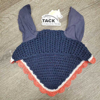 Cursom? Crochet Fly Veil Ear Bonnet *gc, faded, mnr edge stains, loose ear threads
