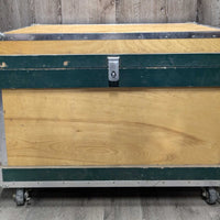 Wood Tack Trunk - Box, Wheels *gc, older, scuffs, chipped paint, chewed?