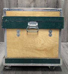 Wood Tack Trunk - Box, Wheels *gc, older, scuffs, chipped paint, chewed?