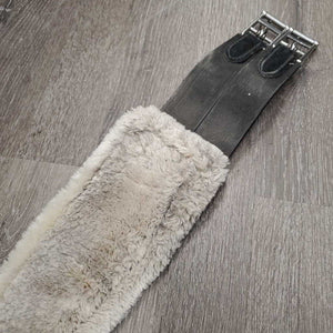 Leather Girth, velcro fleece liner, 2x els, 3x D Ring *gc, dirty, clumpy, scratches, faded, engraved