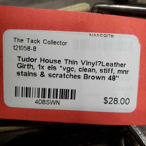 Thin Vinyl?Leather Girth, 1x els *vgc, clean, stiff, mnr stains & scratches