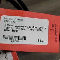 2 Wide Braided Nylon Spur Straps *gc/fair, dirt, rubs, frays, twists, older
