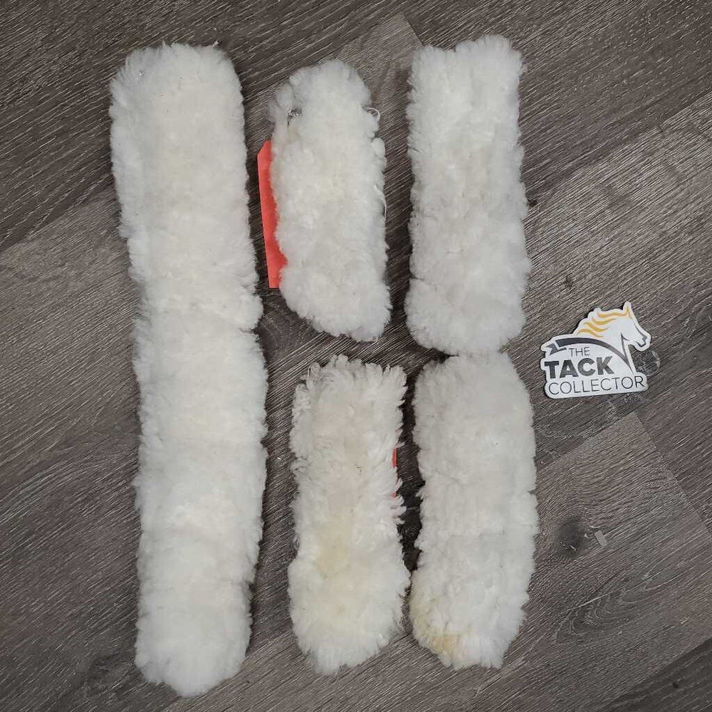 5 Sheepskin Halter Fuzzies *gc/vgc, clean, mnr clumpy & stiff, marker, stains, loose/snaggled bits