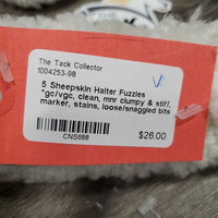 5 Sheepskin Halter Fuzzies *gc/vgc, clean, mnr clumpy & stiff, marker, stains, loose/snaggled bits
