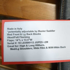 18" M/W *5.25" Equipe Grand Prix Close Contact, 2 Billet Guards, Red Equipe cover, Med Front & Lg Back Blocks, Wool/Felt Flocking, Flaps: 14"L x 13.5"W Serial #: 18 L03500113 JGPES +2M