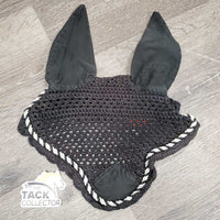 Crochet Ear Bonnet Fly Veil, 1x piping *fair, faded, older, curled, clean
