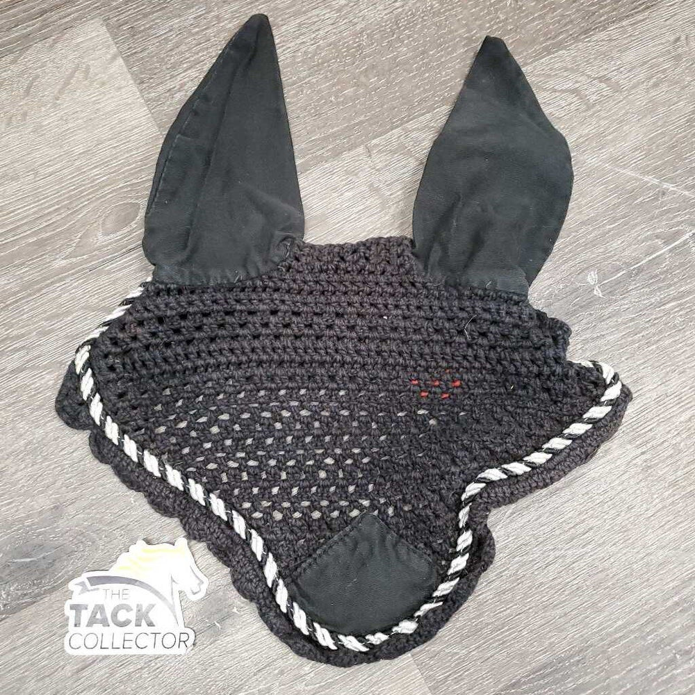 Crochet Ear Bonnet Fly Veil, 1x piping *fair, faded, older, curled, clean