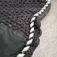 Crochet Ear Bonnet Fly Veil, 1x piping *fair, faded, older, curled, clean
