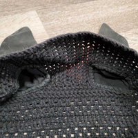 Crochet Ear Bonnet Fly Veil, 1x piping *fair, faded, older, curled, clean