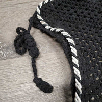 Crochet Ear Bonnet Fly Veil, 1x piping, string *gc, curled, twisted, older, clean, mnr hair
