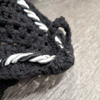 Crochet Ear Bonnet Fly Veil, 1x piping, string *gc, curled, twisted, older, clean, mnr hair
