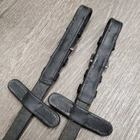 Cotton Web & Soft Leather Reins, Buckles, Finger Stoppers *vgc/gc, chewed end, clean, dirt/residue, rough edge