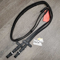 Cotton Web & Soft Leather Reins, Buckles, Finger Stoppers *vgc/gc, chewed end, clean, dirt/residue, rough edge