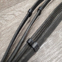 Cotton Web & Soft Leather Reins, Buckles, Finger Stoppers *vgc/gc, chewed end, clean, dirt/residue, rough edge

