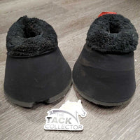 2 Neoprene Wrap Around Bell Boots, Fleece Top, Velcro *gc/fair, clean, hairy, peeled top & inside liners, chipped edges
