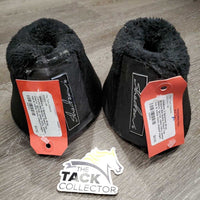 2 Neoprene Wrap Around Bell Boots, Fleece Top, Velcro *gc/fair, clean, hairy, peeled top & inside liners, chipped edges
