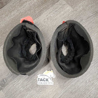 2 Neoprene Wrap Around Bell Boots, Fleece Top, Velcro *gc/fair, clean, hairy, peeled top & inside liners, chipped edges
