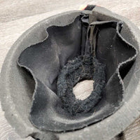 2 Neoprene Wrap Around Bell Boots, Fleece Top, Velcro *gc/fair, clean, hairy, peeled top & inside liners, chipped edges
