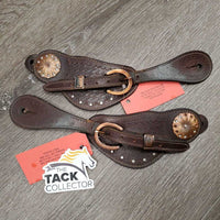 Stamped Leather Spur Straps with Bling *gc, mnr dirt, stains, rubs, missing crystals, x holes
