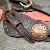 Stamped Leather Spur Straps with Bling *gc, mnr dirt, stains, rubs, missing crystals, x holes
