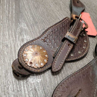 Stamped Leather Spur Straps with Bling *gc, mnr dirt, stains, rubs, missing crystals, x holes
