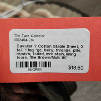 Cotton Stable Sheet, 0 tail, 1 leg *gc, hairy, threads, pills, repairs, faded, mnr stain, lining tears, film
