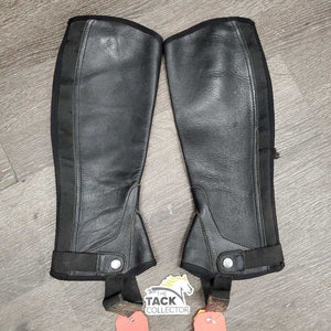 Pr Leather Half Chaps, Back Zipper *vgc, mnr elastic snags/threads, dirt?stains & rubs