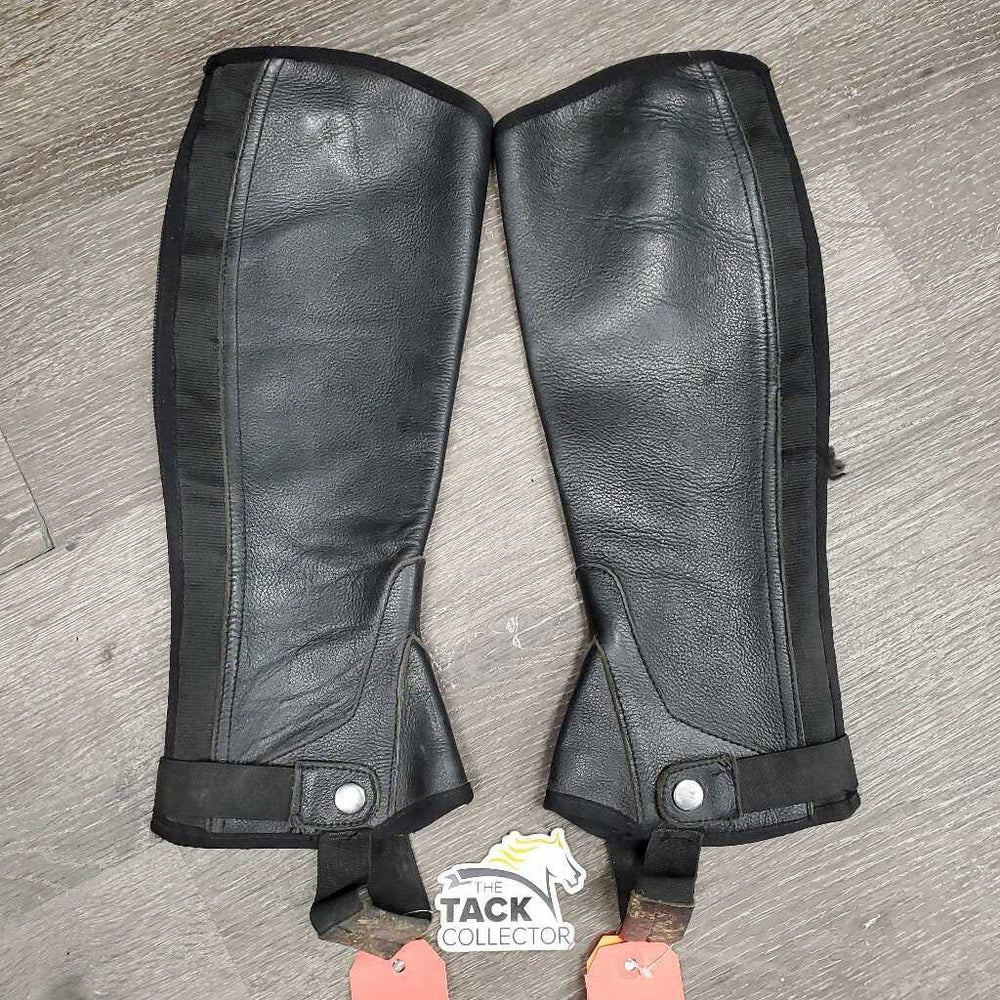 Pr Leather Half Chaps, Back Zipper *vgc, mnr elastic snags/threads, dirt?stains & rubs