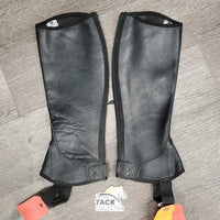 Pr Leather Half Chaps, Back Zipper *vgc, mnr elastic snags/threads, dirt?stains & rubs
