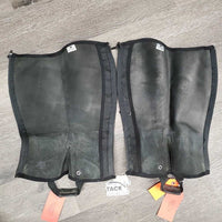 Pr Leather Half Chaps, Back Zipper *vgc, mnr elastic snags/threads, dirt?stains & rubs

