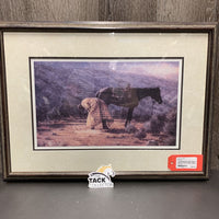 "Trouble and Rain" Print 10/500 by Jack Lee McLean, Matted, Wood Frame *xc, mnr scratches & dings
