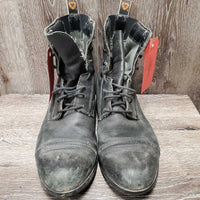 Pr Paddock Boots, laces *fair, hairy, toes: v.scraped, scuffed & thin, v.faded, film, older, threads/frayed edges, slice, rubs
