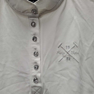 SS Polo Show Shirt, 1/3rd Button Up, Bling Buttons *gc, mnr hair, puckers, pills & stains