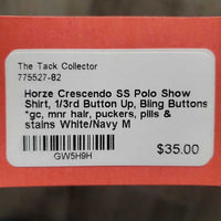SS Polo Show Shirt, 1/3rd Button Up, Bling Buttons *gc, mnr hair, puckers, pills & stains
