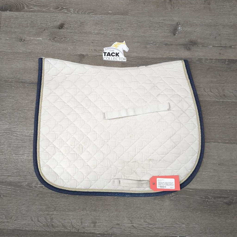 Quilt Jumper Saddle Pad, embroidered, 1x piping *gc, clean, stained, mnr hair, dingy, rubbed torn binding, faded