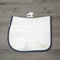 Quilt Jumper Saddle Pad, embroidered, 1s, piping *gc, clean, stained, mnr hair, pills, faded rubbed binding
