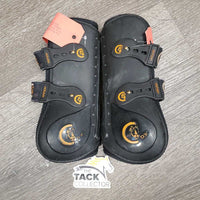 Open Front Boots, tabs *gc, clean, faded, v.pilly, scrapes, rubs, 1 squished, tearing elastic
