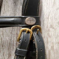 Monocrown Bridle, Leather/Rope Nose, Rubber Reins *gc, scrapes, MISmatched Cheeks - TOO WIDE, v.stiff, dry & bent reins, gunk
