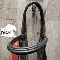 Monocrown Bridle, Leather/Rope Nose, Rubber Reins *gc, scrapes, MISmatched Cheeks - TOO WIDE, v.stiff, dry & bent reins, gunk
