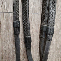 Monocrown Bridle, Leather/Rope Nose, Rubber Reins *gc, scrapes, MISmatched Cheeks - TOO WIDE, v.stiff, dry & bent reins, gunk
