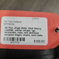 24 Hvy Jingle Bells: thick Heavy Leather, center straps *gc, scratches, rubs, mnr dirt/dust, scraped edges, stains, bent bells
