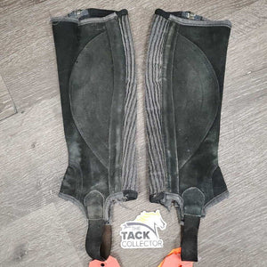 JUNIORS Suede Half Chaps *gc/fair, threads, rubs, faded, cobwebs, pilly/frayed edges