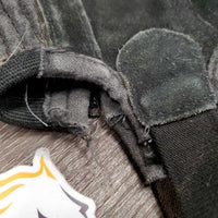JUNIORS Suede Half Chaps *gc/fair, threads, rubs, faded, cobwebs, pilly/frayed edges
