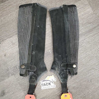 JUNIORS Suede Half Chaps *gc/fair, threads, rubs, faded, cobwebs, pilly/frayed edges
