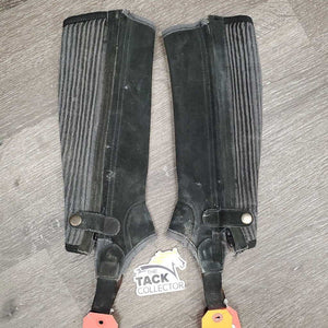 JUNIORS Suede Half Chaps *gc/fair, threads, rubs, faded, cobwebs, pilly/frayed edges