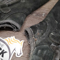 JUNIORS Suede Half Chaps *gc/fair, threads, rubs, faded, cobwebs, pilly/frayed edges