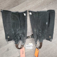 JUNIORS Suede Half Chaps *gc/fair, threads, rubs, faded, cobwebs, pilly/frayed edges
