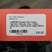 JUNIORS Suede Half Chaps *gc/fair, threads, rubs, faded, cobwebs, pilly/frayed edges