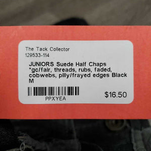 JUNIORS Suede Half Chaps *gc/fair, threads, rubs, faded, cobwebs, pilly/frayed edges